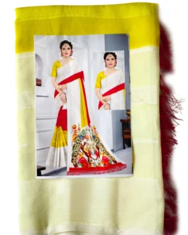 Pink With Yellow Colour Saree (Pushpa)