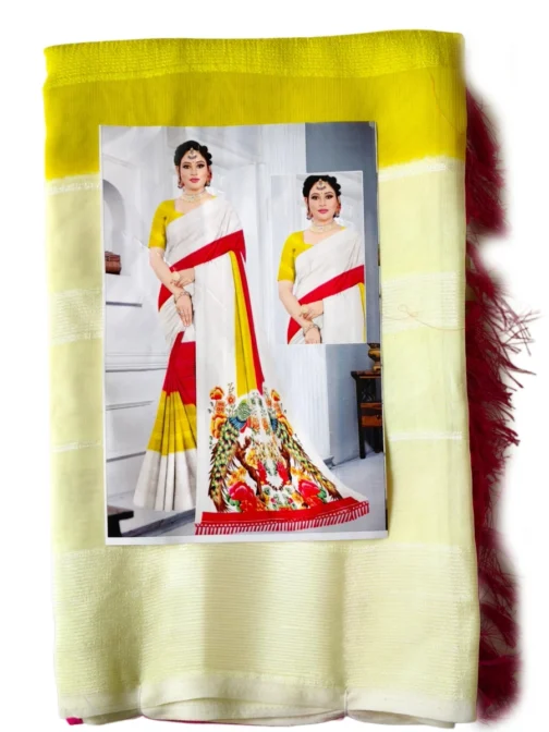 Pink With Yellow Colour Saree (Pushpa)