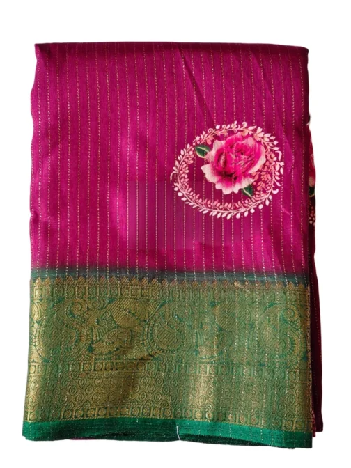 Maroon Colour Dola Silk Saree With Green Border Premium Quality - Image 2