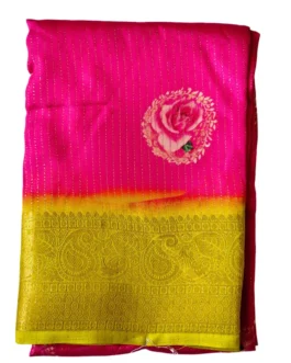 Henna Colour Dola Silk Saree With Pink Border Premium Quality