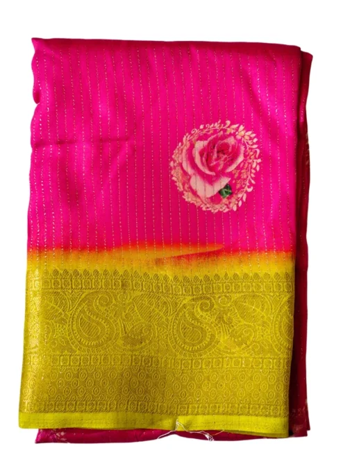 Henna Colour Dola Silk Saree With Pink Border Premium Quality - Image 2