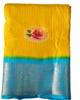 Yellow Colour Dola Silk Saree With Skyblue Border Premium Quality