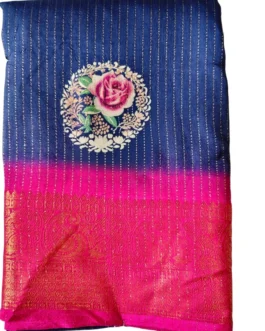 Navyblue Colour Dola Silk Saree With Pink Border Premium Quality