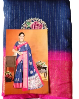 Navyblue Colour Dola Silk Saree With Pink Border Premium Quality