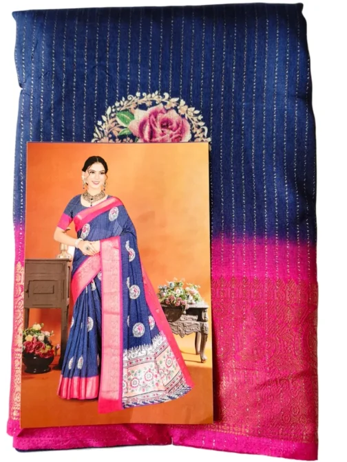 Navyblue Colour Dola Silk Saree With Pink Border Premium Quality