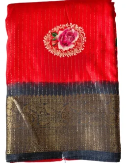 Red Colour Dola Silk Saree With Black Border Premium Quality