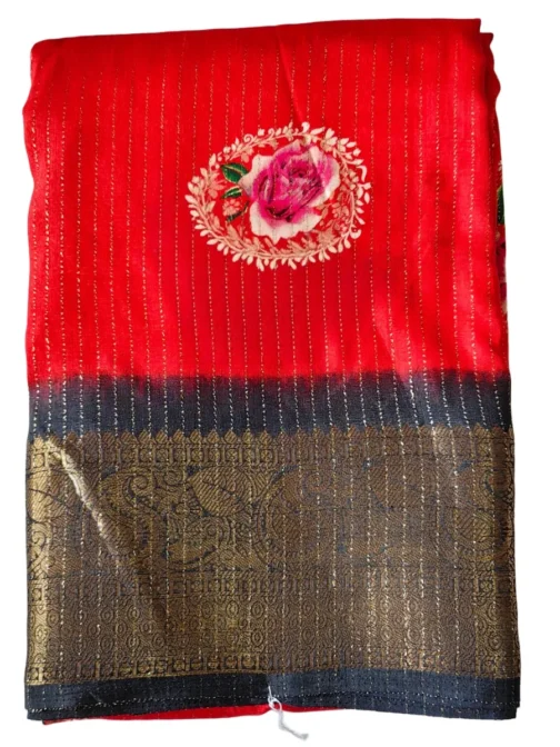 Red Colour Dola Silk Saree With Black Border Premium Quality - Image 2