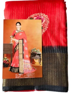 Red Colour Dola Silk Saree With Black Border Premium Quality
