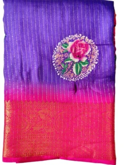 Purple Colour Dola Silk Saree With Pink Border Premium Quality