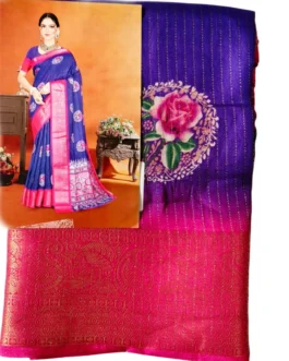 Purple Colour Dola Silk Saree With Pink Border Premium Quality