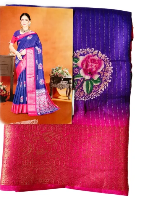 Purple Colour Dola Silk Saree With Pink Border Premium Quality