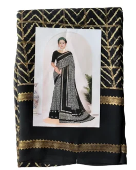 Black Colour Checks Chiffon Saree