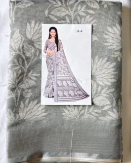 Grey Colour With Shimmer White Flower Print Linen Saree