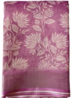 Lavender Colour With Shimmer White Flower Print Linen Saree