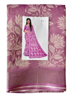 Lavender Colour With Shimmer White Flower Print Linen Saree