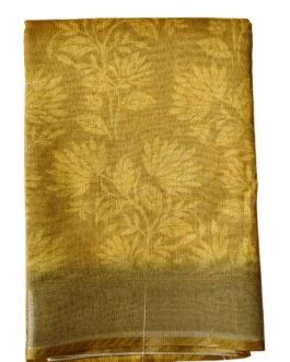 Gold Colour With Shimmer White Flower Print Linen Saree