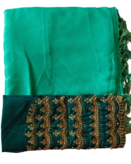 Green Colour Chiffon Saree With Designer Work Blouse