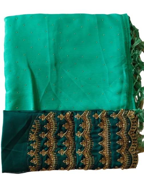 Green Colour Chiffon Saree With Designer Work Blouse - Image 2