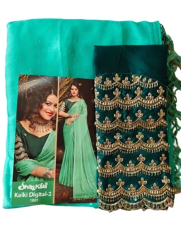 Green Colour Chiffon Saree With Designer Work Blouse