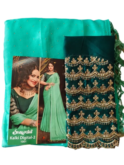 Green Colour Chiffon Saree With Designer Work Blouse