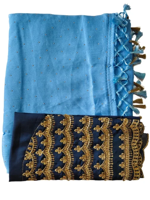 Blue Colour Chiffon Saree With Designer Work Blouse - Image 2