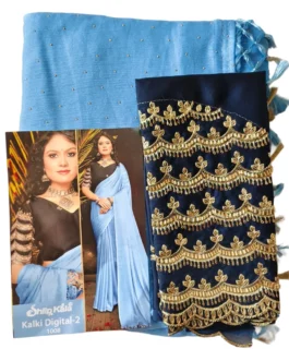 Blue Colour Chiffon Saree With Designer Work Blouse