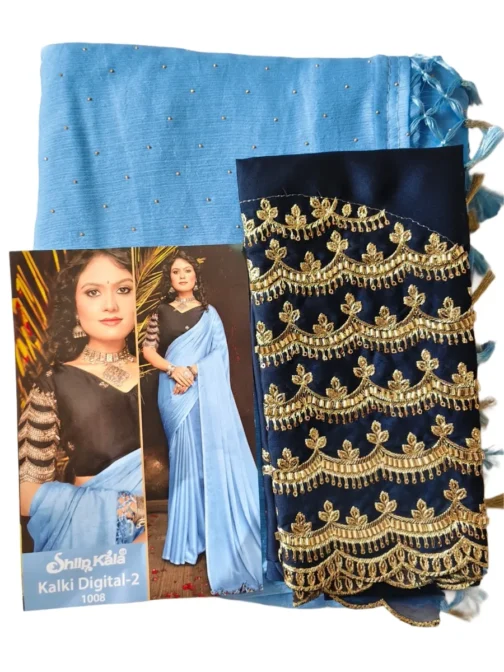Blue Colour Chiffon Saree With Designer Work Blouse