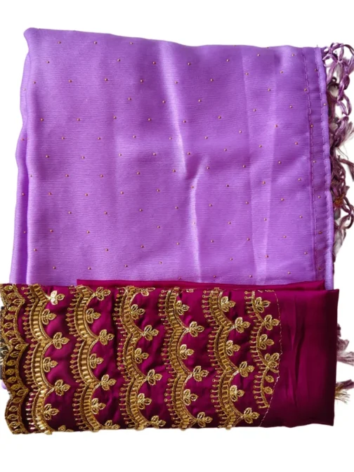 Lavender Colour Chiffon Saree With Designer Work Blouse - Image 2