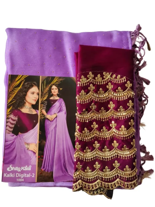 Lavender Colour Chiffon Saree With Designer Work Blouse