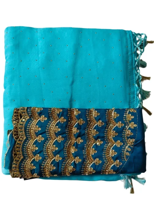 Sky Blue Colour Chiffon Saree With Designer Work Blouse - Image 2