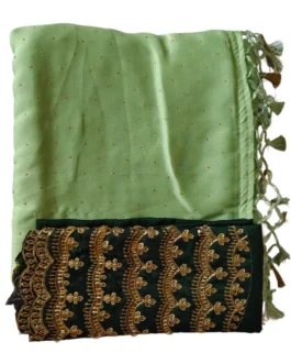 Pista Colour Chiffon Saree With Designer Work Blouse