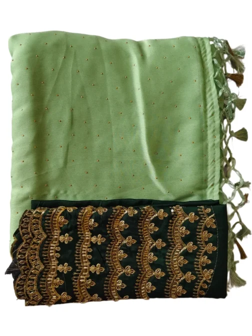 Pista Colour Chiffon Saree With Designer Work Blouse - Image 2