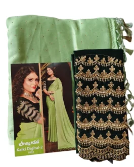 Pista Colour Chiffon Saree With Designer Work Blouse