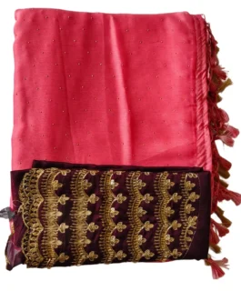 Peach Colour Chiffon Saree With Designer Work Blouse