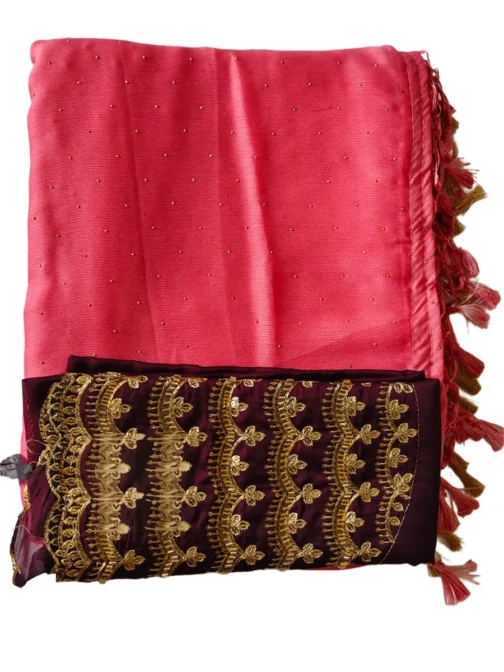 Peach Colour Chiffon Saree With Designer Work Blouse - Image 2