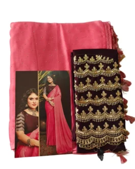 Peach Colour Chiffon Saree With Designer Work Blouse