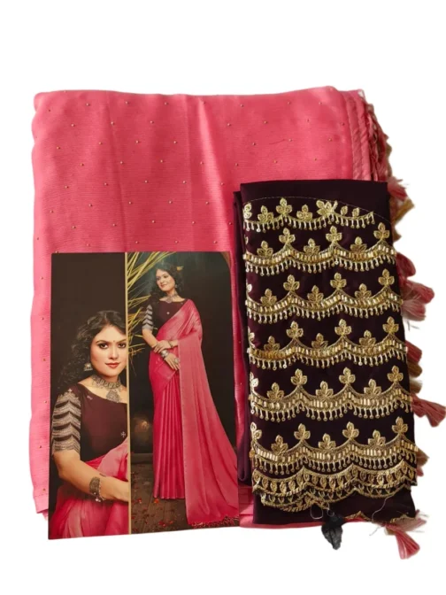 Peach Colour Chiffon Saree With Designer Work Blouse