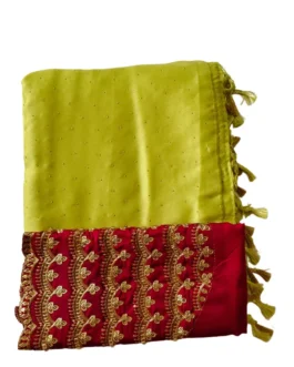 Parrot Green Colour Chiffon Saree With Designer Work Blouse