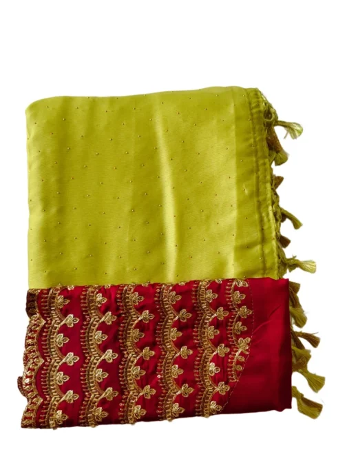 Parrot Green Colour Chiffon Saree With Designer Work Blouse - Image 2