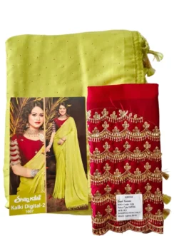 Parrot Green Colour Chiffon Saree With Designer Work Blouse
