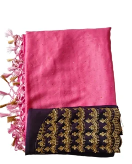 Pink Colour Chiffon Saree With Designer Work Blouse