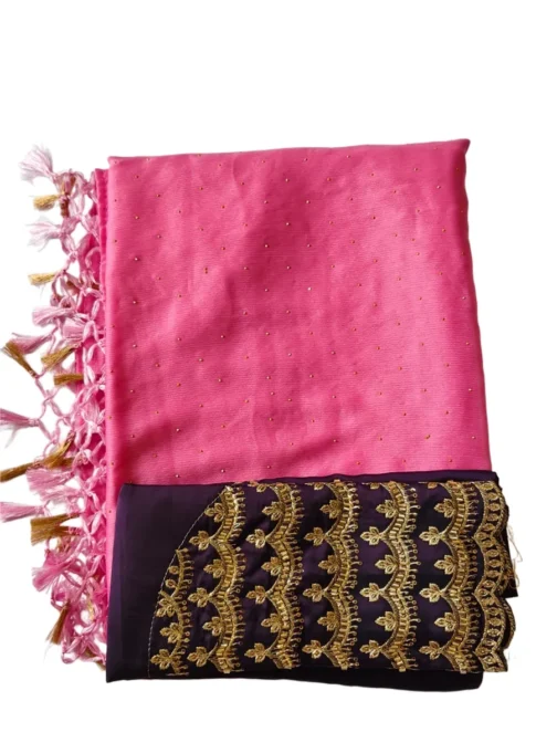 Pink Colour Chiffon Saree With Designer Work Blouse - Image 2