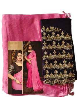 Pink Colour Chiffon Saree With Designer Work Blouse