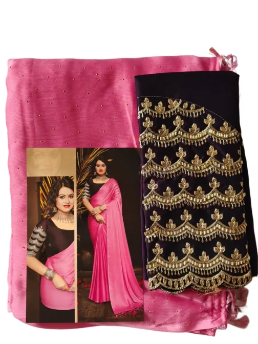 Pink Colour Chiffon Saree With Designer Work Blouse