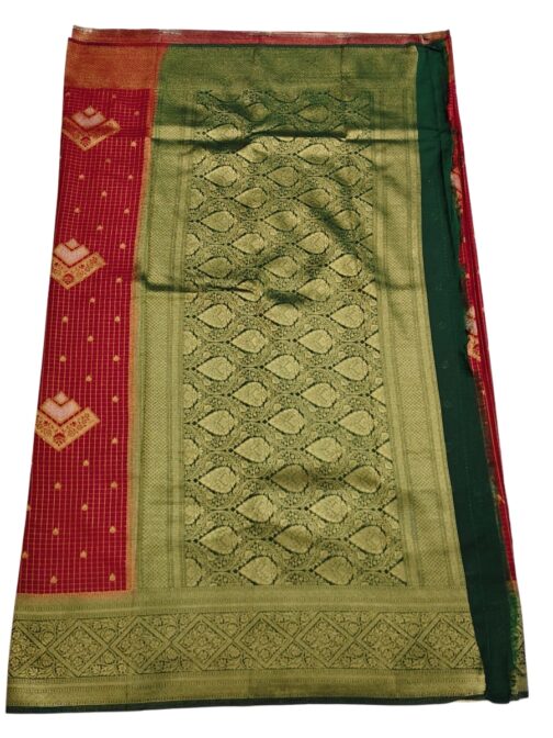 Maroon Checks Flower Design With Green Rich Border - Image 2