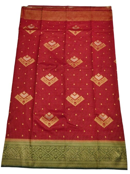 Maroon Checks Flower Design With Green Rich Border - Image 3