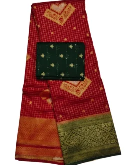 Maroon Checks Flower Design With Green Rich Border