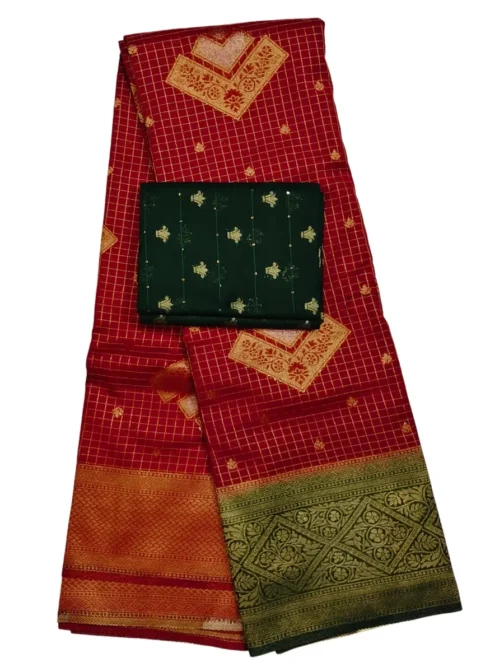Maroon Checks Flower Design With Green Rich Border