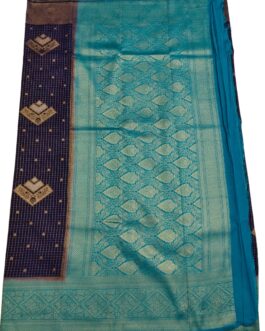 Navy Blue Checks Flower Design With Skyblue Rich Border