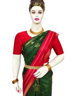 Bottle Green Checks Flower Design With Red Rich Border